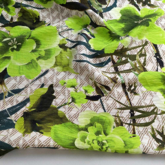 Viskose Krepp Stoff Blumen Bl�tter, limegreen hellbeige
