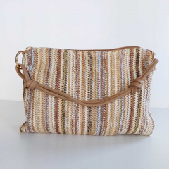 Handtasche flach rechteckig Rei�verschluss Henkel goldene Schnallen - Naturt�ne