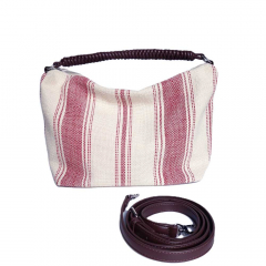 Canvas Tasche Streifen mit Taschengriff & Schultterriemen Summer Look, dunkelrot natur
