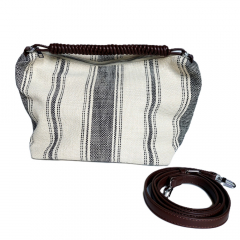 Canvas Tasche Streifen mit Taschengriff & Schultterriemen Summer Look, schwarz natur