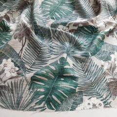 Viskose Stoff gl�nzend tropische Blumen Bl�tter, dunkelgr�n schilfgr�n