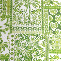 RESTST�CK 50 cm Viskose Stoff mit Stretch Palmen Bl�tter Patchwork Stil , hellgr�n wei�