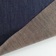 Denim Leinen Stoff mit Stretch Jeansstoff Meterware, dunkelblau camel
