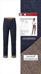 Denim Leinen Stoff mit Stretch Jeansstoff Meterware, dunkelblau beige