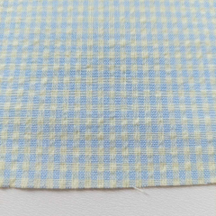 Seersucker Stoff kariert Meterware Vichy Karo, hellblau hellgelb (Butter Yellow)