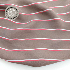 Seide Viskose Stoff schmale Streifen - wei� rot braun - Made in Italy