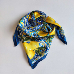 Halstuch Zitronen Ornamente quadratisch Schal Bandana Tuch - blau dunkelblau gelb