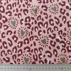 RESTST�CK 42 cm Musselin Stoff Leo Herzen rosa Double Gauze Leopardenmuster Meterware