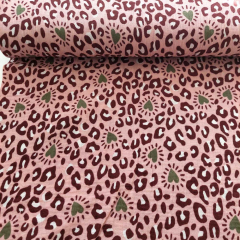 RESTST�CK 42 cm Musselin Stoff Leo Herzen rosa Double Gauze Leopardenmuster Meterware