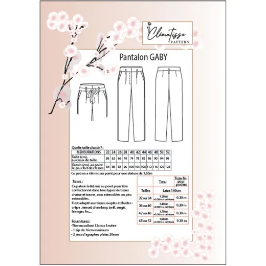 Papierschnittmuster GABY Damen Hose - Clematisse Pattern