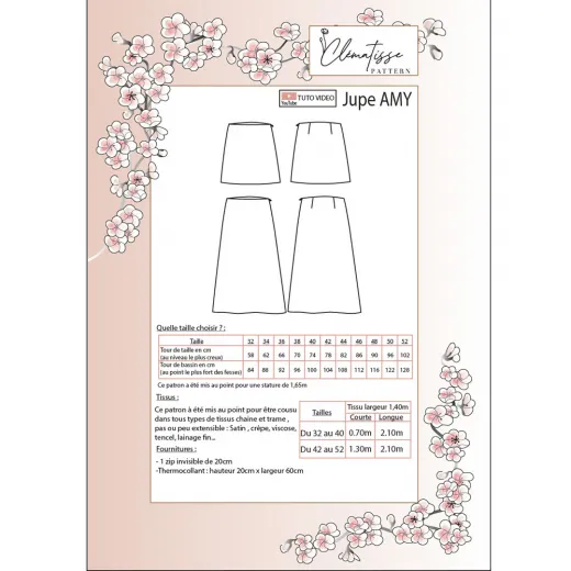 Papierschnittmuster AMY Rock langer Rock - Clematisse Pattern