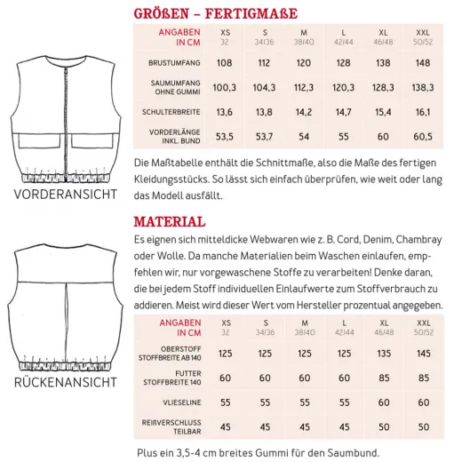 Papierschnittmuster Weste FRAU BORA