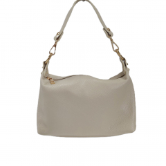 Ledertasche Handtasche klein rechteckig goldene Ringe, ecrue