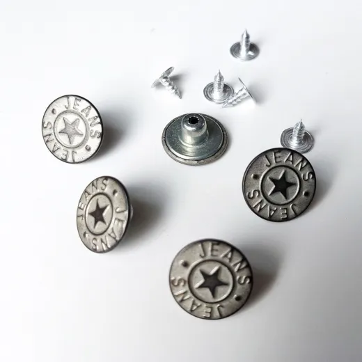 Jeansknopf Silber-Wei� mit Stern-Motiv – 5er Set zum Nieten