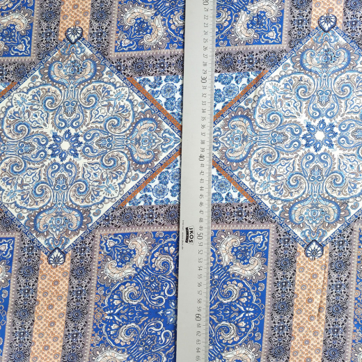 Viskose Stoff Patchwork Paisley Webware – Blau mit Aprikot