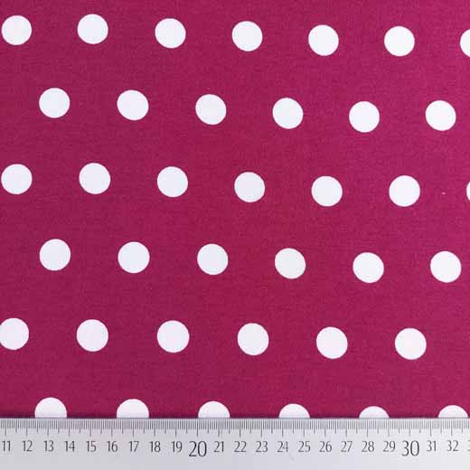 Viskosejersey Punkte 1,5 cm, wei� bordeaux