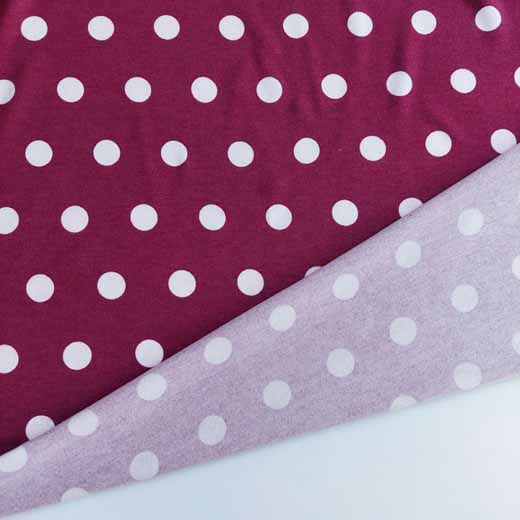 Viskosejersey Punkte 1,5 cm, wei� bordeaux