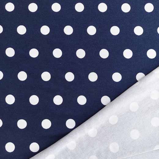 Viskosejersey Punkte 1,5 cm, wei� dunkelblau