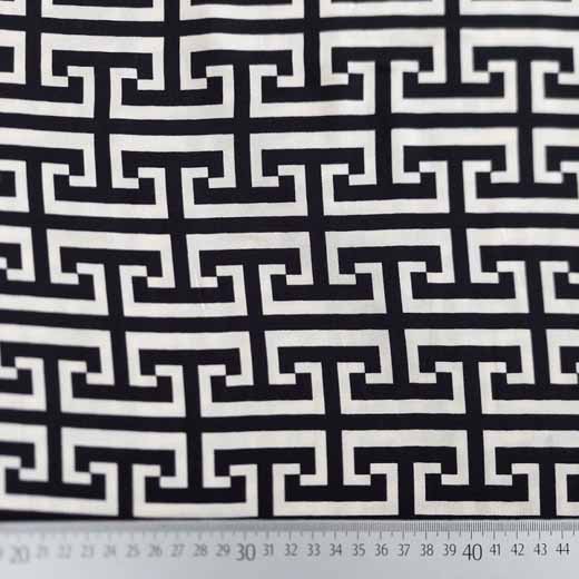 Viskose Satin Labyrinthmuster, Schwarz Hellbeige
