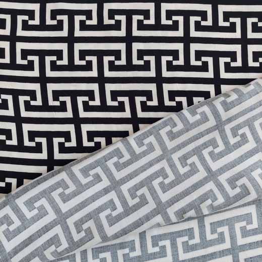Viskose Satin Labyrinthmuster, Schwarz Hellbeige
