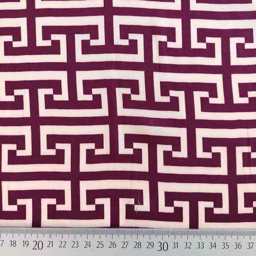 Viskose Satin Labyrinthmuster, Burgundy Hellbeige