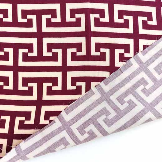Viskose Satin Labyrinthmuster, Burgundy Hellbeige