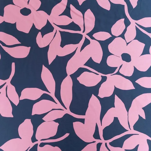 Punto di Roma Heavy Stretchjersey Blumen, rosa dunkelblau