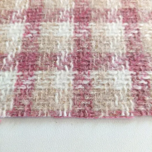 Boucl� Stoff Karomuster Rosa-Beige