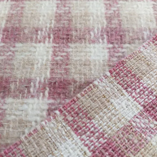 Boucl� Stoff Karomuster Rosa-Beige