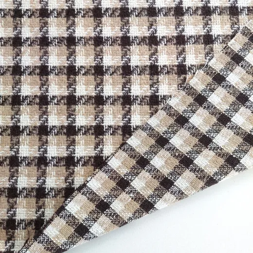 Jacquard Boucl� Karomuster Beige Dunkelbraun