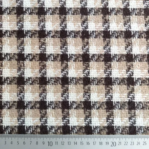 Boucl� Stoff Karomuster Beige Dunkelbraun