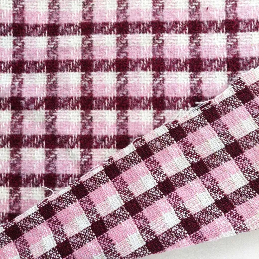 Jacquard Boucl�, Karomuster Rosa Burgundy