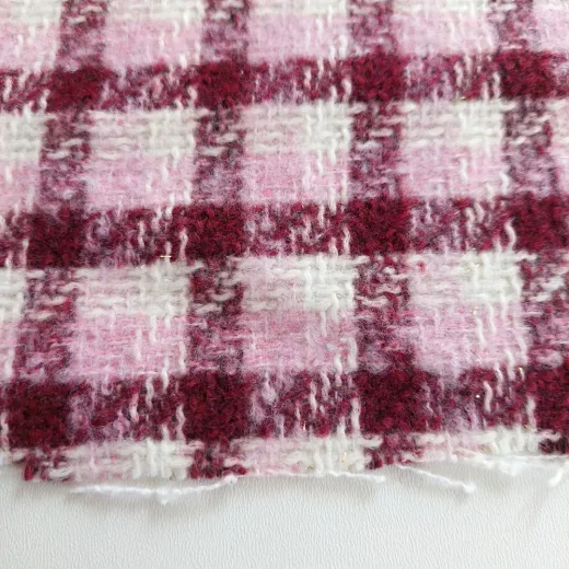 Boucl� Stoff Karomuster Rosa Burgundy