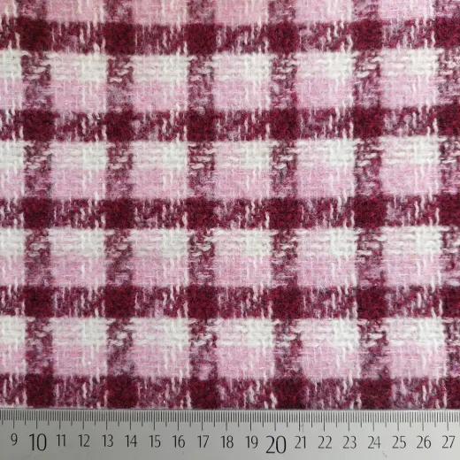 Boucl� Stoff Karomuster Rosa Burgundy