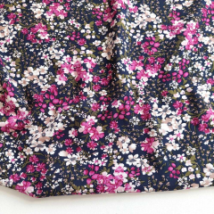 Viskose Stoff Blumen Druck Blusenstoff Webware, pink dunkelblau