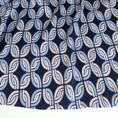 Viskose Satin Stoff Retromuster rauchblau helltaupe schwarz