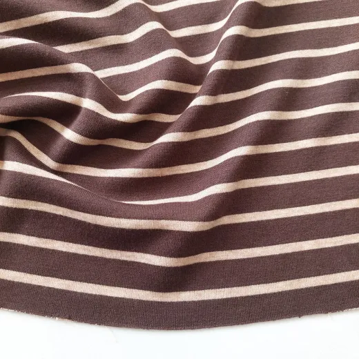 Strickstoff Doppelstrick Streifen – beige dunkelbraun