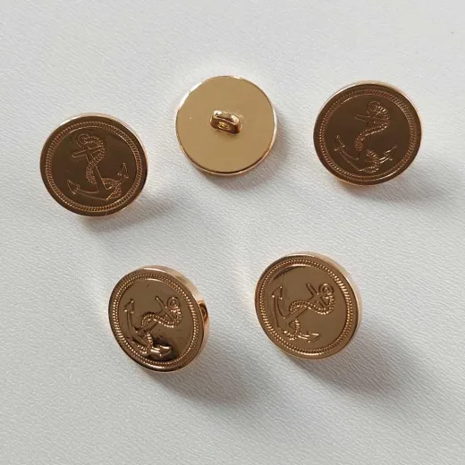 Ankerknopf 5er Set aus Metall in Gold 1,8 cm rund
