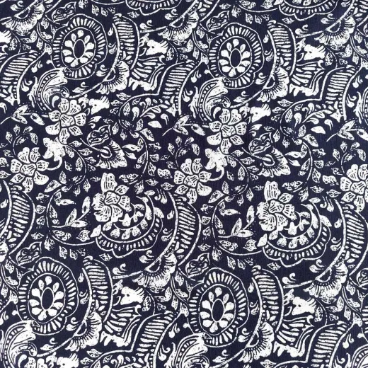 Viskose Crepe Stoff Blumen Dunkelblau Wei�