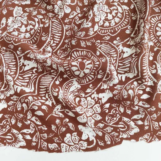 Viskose Borkenkrepp Stoff Blumen, Braun Wei�
