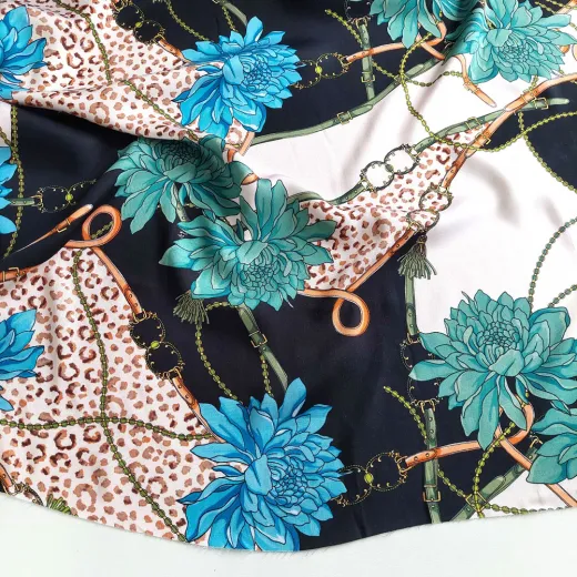 RESTST�CK 125 cm Viskose Satin Blumen Leomuster Ketten – schwarz