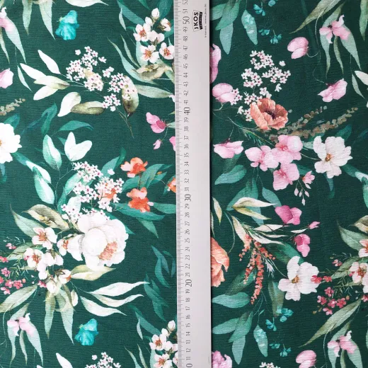 Plissee Stoff Meterware Blumen - rosa dunkelgr�n