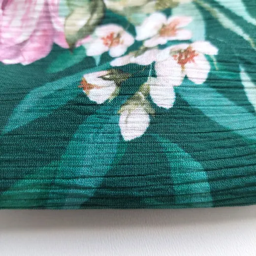 Plissee Stoff Meterware Blumen - rosa dunkelgr�n