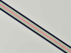 Ripsband Streifen 16 mm, navy mint rosa