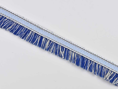 Fransenband Ethno Streifen 25 mm Baumwolle, dunkelblau weiß