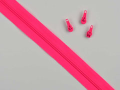 endlos Reiverschluss Meterware 3 mm + 3 Schieber, neonpink
