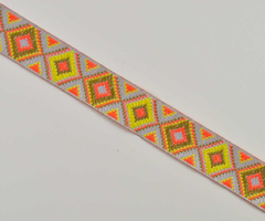 Jacquardband Ethnomuster Rauten 25 mm, grau orange khaki