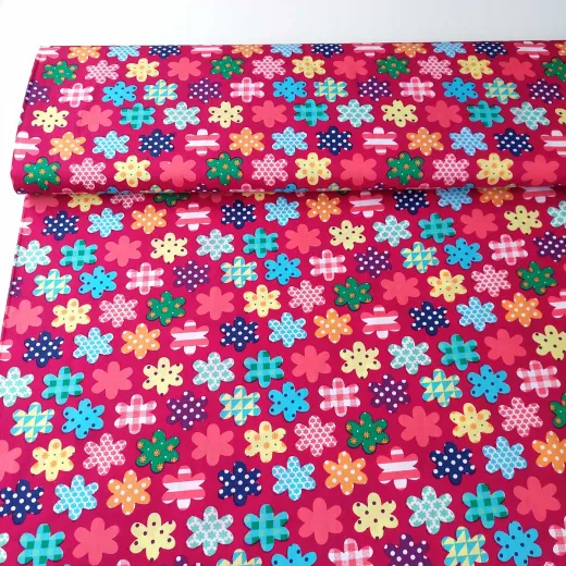 Baumwollstoff Blumen Meterware Webware - bunt dunkelrot
