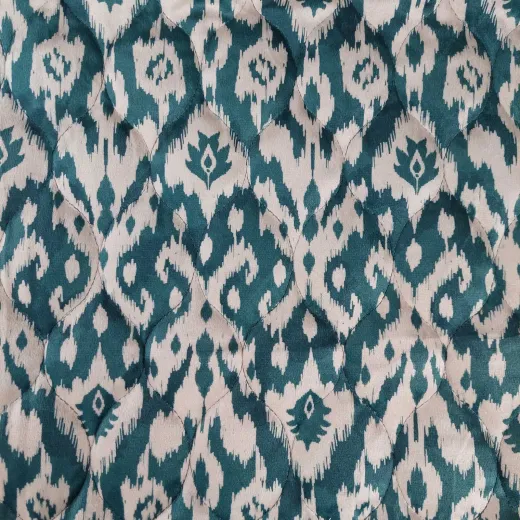 Samt Steppstoff Ikatmuster Boho-Style - petrol ecrue