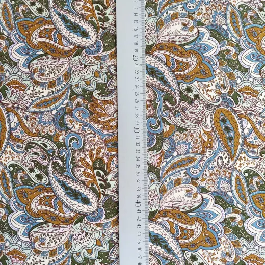 Viskosejersey mit Paisleymuster gr�n ocker blau